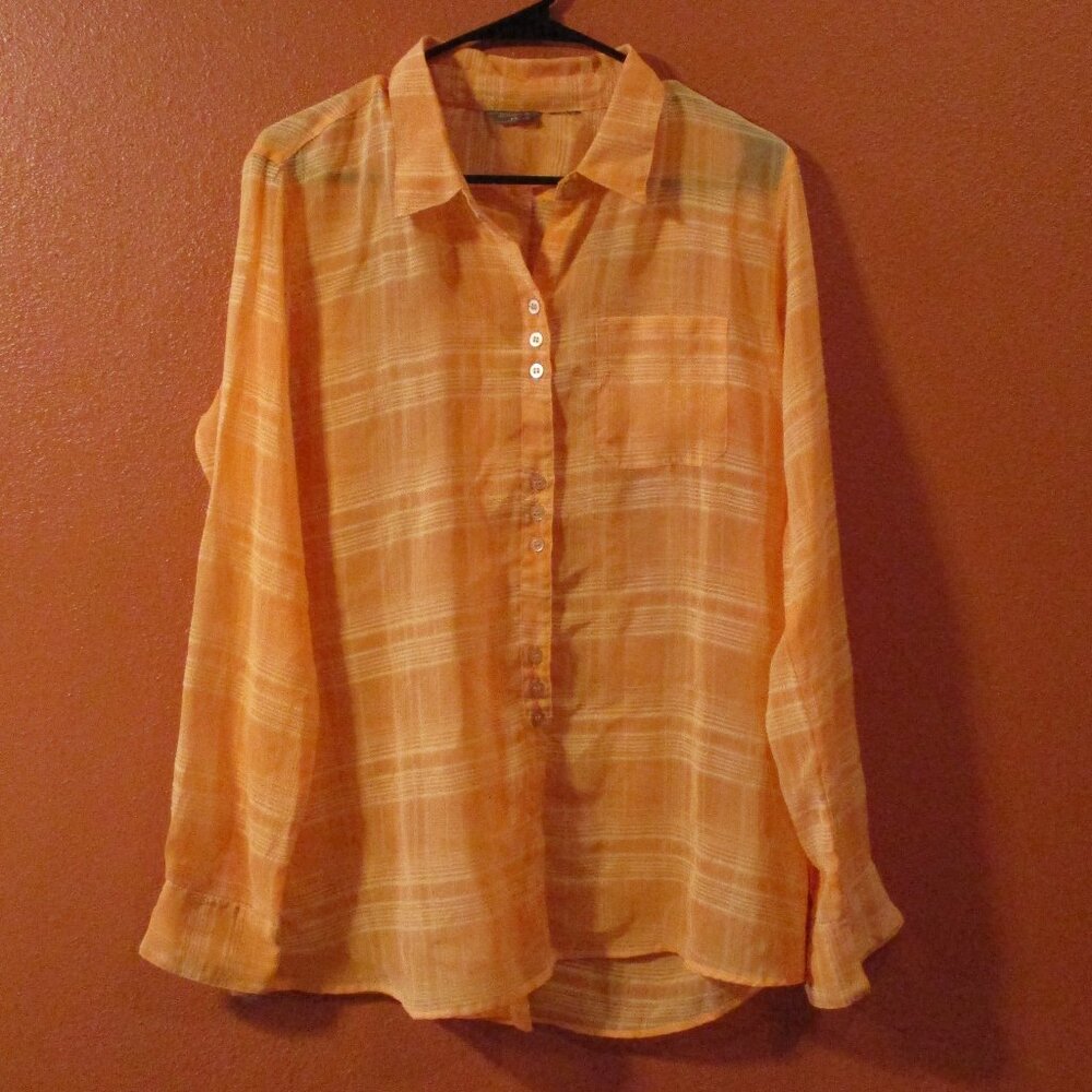 Merrell Shirt Woman Medium Orange Long Sleeve Button Down Outdoors Sheer Shirt